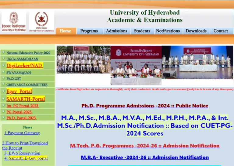 University of Hyderabad Admission 2024 PhD Programme